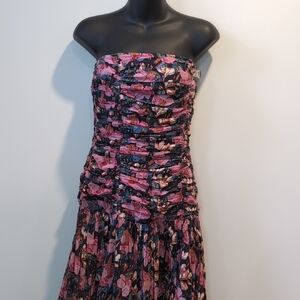 Anokhi Strapless Pink and Black Floral Drop Waist Dress